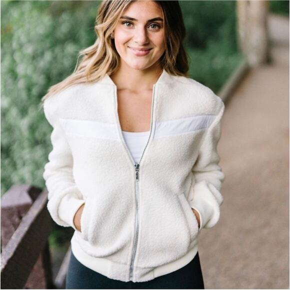 Zyia Jacket Womens XXL Cream Ivory Sherpa Bomber Full Zip Athletic Neutral - Picture 1 of 9